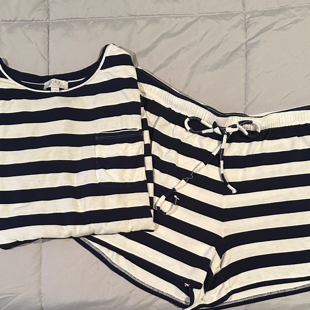 LOFT Navy and White Striped Pajama Set